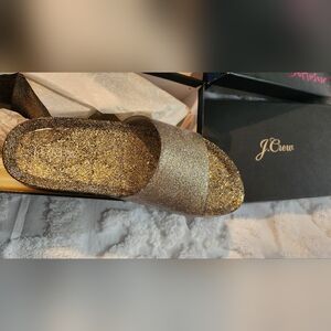 J CREW WOMEN'S GLITTER POOL SLIDES NWB 9